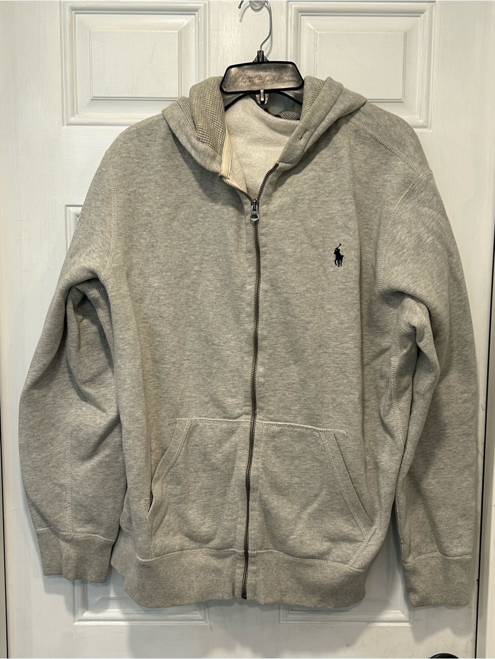 Polo Ralph Lauren Gray Full Zip Hoodie Men's XL Heavyweight Waffle Lined Fleece